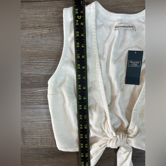 Abercrombie & Fitch Linen Blend Cream White Tie Front Crop Top XXS NWT - Picture 5 of 10